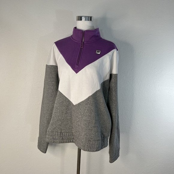 Fila Womens XL Purple White Grey Quarter Zip Pullover Sweatshirt Top NWOT - Picture 1 of 13